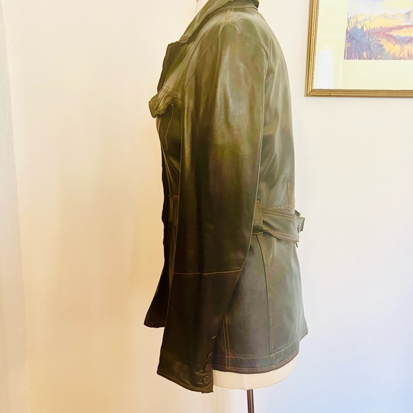 Bohemian New York Street Style Dark Green Leather Blazer by Jakett. - Picture 3 of 7